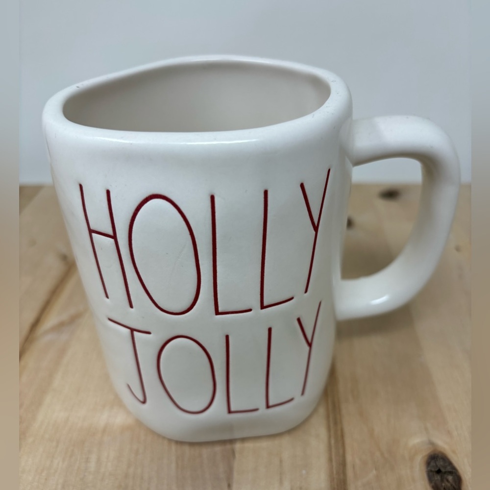 Rae Dunn HOLLY JOLLY Mug White Ceramic with Red Lettering New